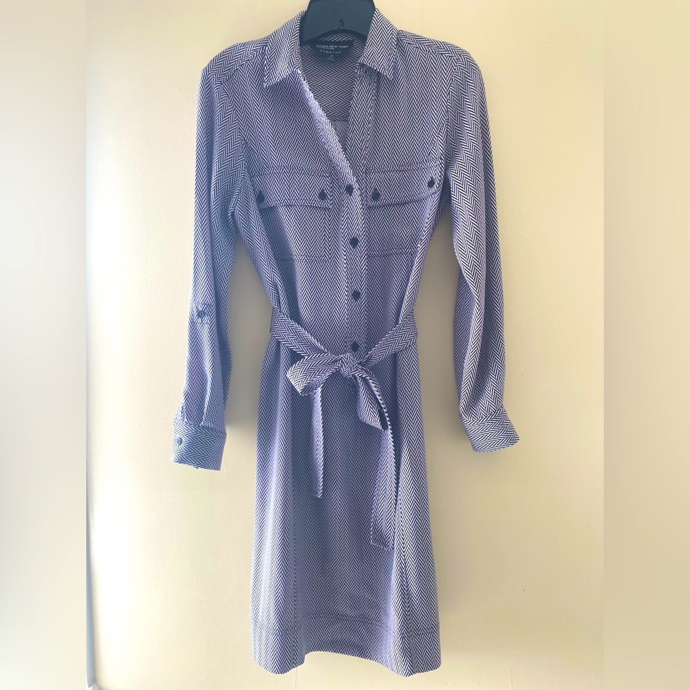 JONES NEW YORK COLLECTION STRETCH SHIRT DRESS BLACK/WHITE SIZE: 2 EUC